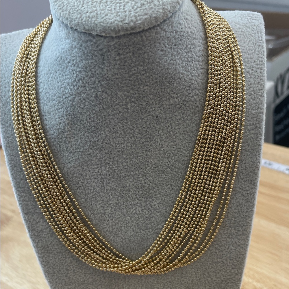 Elegant multi stand Gold tone Beaded Necklace 13” long w/ 3 “ extender